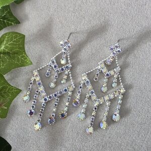 Silver with AB Rhinestone Chandelier Glam Earrings